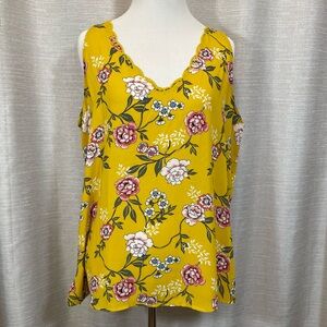LOFT Yellow Floral Boho Summer Tank Top size M